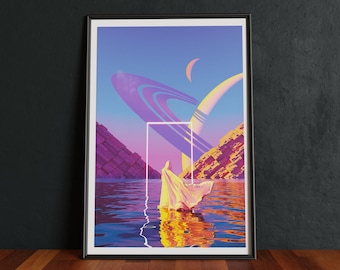 Surreal Vaporwave Art Print: Sci-Fi Landscape Poster