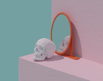 Surreal Skull Illustration | 14x14 | Pastel Colors | Existential Poster Print