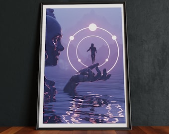 Lady of The Lake Art Print: Surreal Vaporwave SciFi Poster