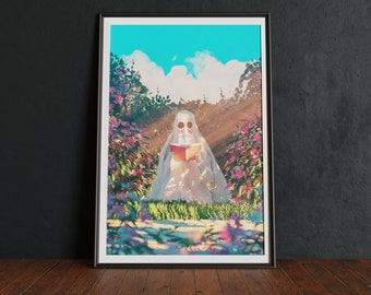 Ghost Garden Art Print: Spooky Cottagecore Illustration