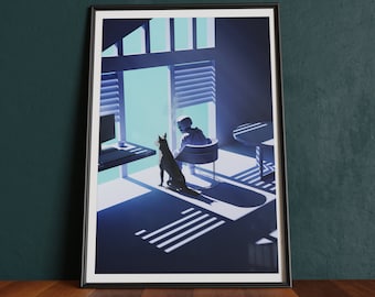 Astronaut and Dog Art Print: Surreal Sci-Fi Poster