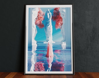 Surreal Vaporwave Sci-Fi Art Print: 60s Style Architecture