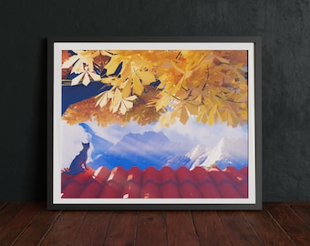 Colombia Flag Art, Cat & Rooftop Illustration, Colombian Wall Art