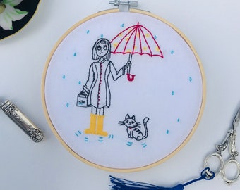 Kat and Cat.  Cat embroidery pattern, DIY embroidery, modern hoop art, minimalist modern embroidery, PDF pattern,