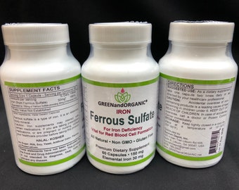 Halal-ijzersupplement: capsules van 30 mg ijzersulfaat, GMO-vrij, gemaakt in de VS