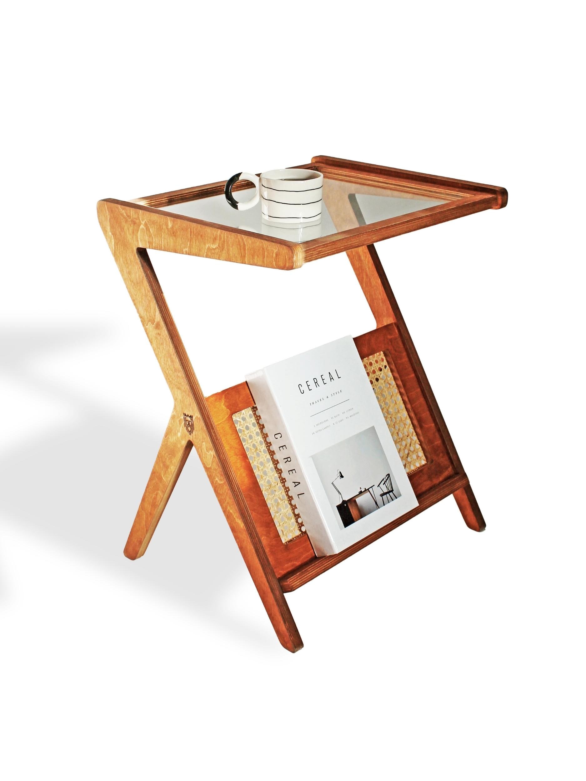 Poseidon Plywood Side Table and Newspaper Holder