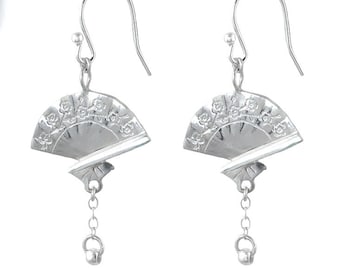 Geisha Fan Earrings. Handcrafted in Sterling Silver.