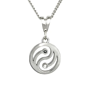 Yin Yang Diamond Pendant. Black & White Diamonds. Handcrafted in Sterling Silver.