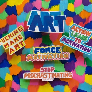 ¡PACK DE PEGATINAS CON FRASES MOTIVACIONALES! Divertida ilustración original de artista. Juego de 5 pegatinas // Pegatinas individuales.