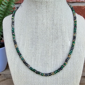 Minimalist Bohemian 6/0 Glass Seed Bead Necklace Green Black Brown Picasso Earth Tones Hippie Jewelry Minimal Necklace Boho Necklace Women