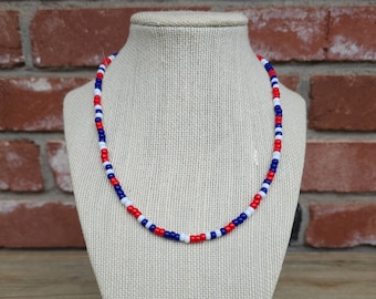 4th of July 6/0 Glass Seed Bead Handmade Necklace Independence Day Necklace Red White Blue Necklace July 4th Jewelry Minimalistic Necklace