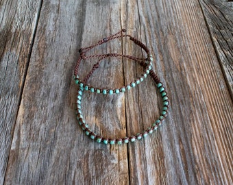 Men and Women Bohemian Picasso Seafoam Beaded Macrame Adjustable Bracelet or Anklet, Boho Macrame Bracelet Small and Large