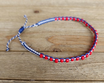 4th of July Bohemian Macrame and Red 6/0 Beaded Bracelet with White and Blue Cord USA Bracelet Independence Day Patriotic Bracelet  July 4th