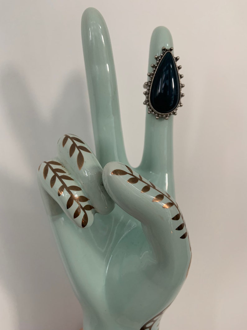 Silver Costume Jewelry Teal Teardrop Stone Hippie Ring