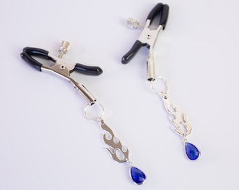 Blue Flame Silver Nipple Clamps Adjustable