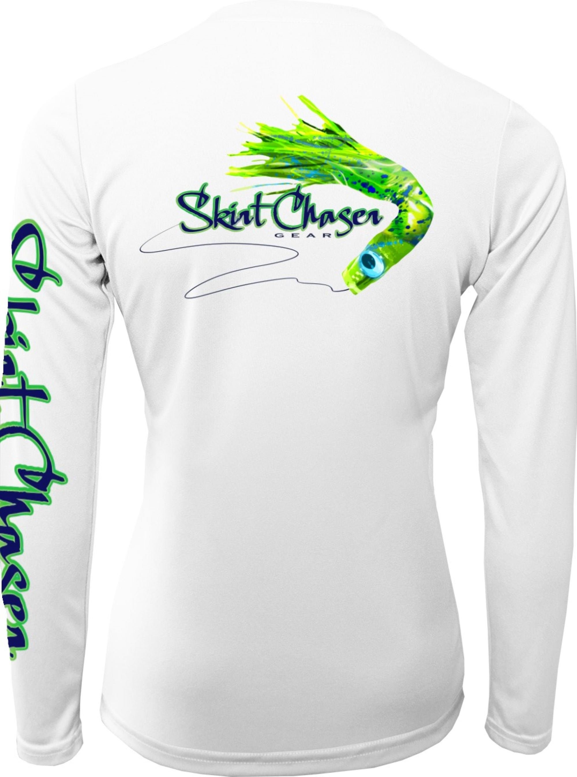 Women's Long Sleeve White Mahi UPF 50+ Microfiber Performance Fishing Shirt by Skirt Chaser Gear