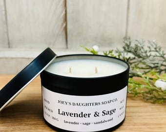 Lavender Sage Soy Candle, Spa Relaxation Tin Candle, Hand Poured