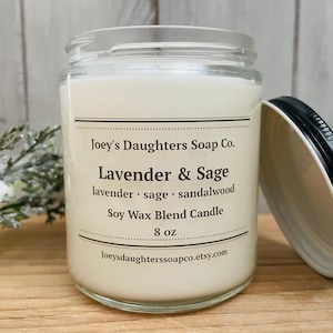 Lavender and Sage Soy Candle/All Natural Candle/8 oz Candle/Home Decor/Relaxation/Jar Candle/Hand Poured Candle