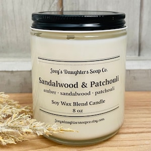 Sandalwood and Patchouli Soy Candle/Soy Blend/Container Candle/Soy Candle/Jar Candle/Home Decor/Table Decor