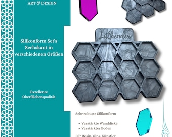 Juego de moldes de silicona hexagonales en diferentes tamaños y 5 mm de profundidad con excelente calidad superficial