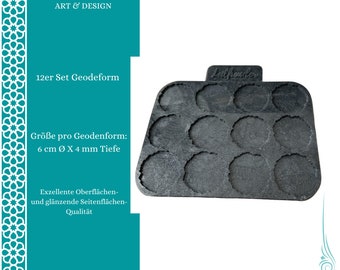 Bloc de moules en silicone de 12 moules à géodes d'environ 6 cm de diamètre et 4 mm de profondeur avec une excellente qualité de surface et de surface latérale