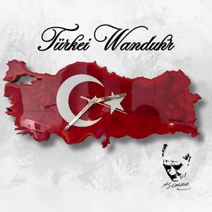 Relógio de parede com mapa Türkiye de 50 cm com ponteiros decorados e gravados
