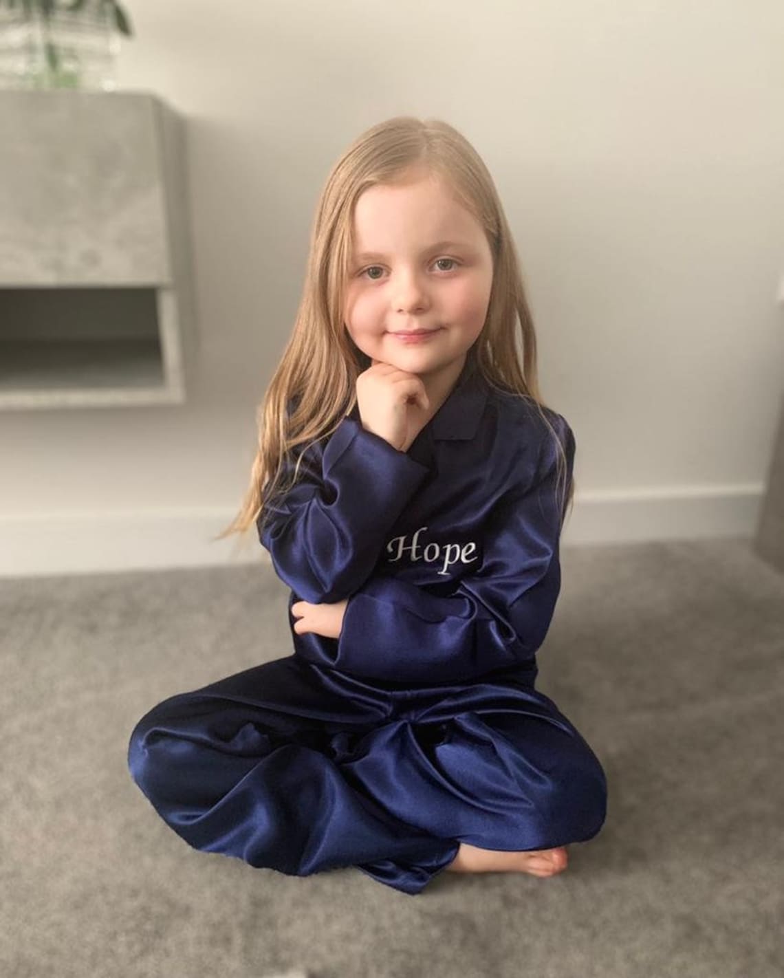 Personalised Silk Navy Pyjamas / Unisex kids nightwear / PJs Etsy