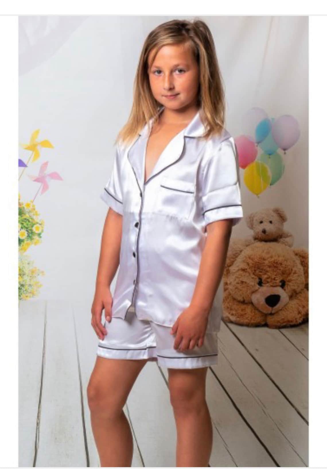 Personalised White Kids Silk Satin Pyjama Set Pjs / Etsy
