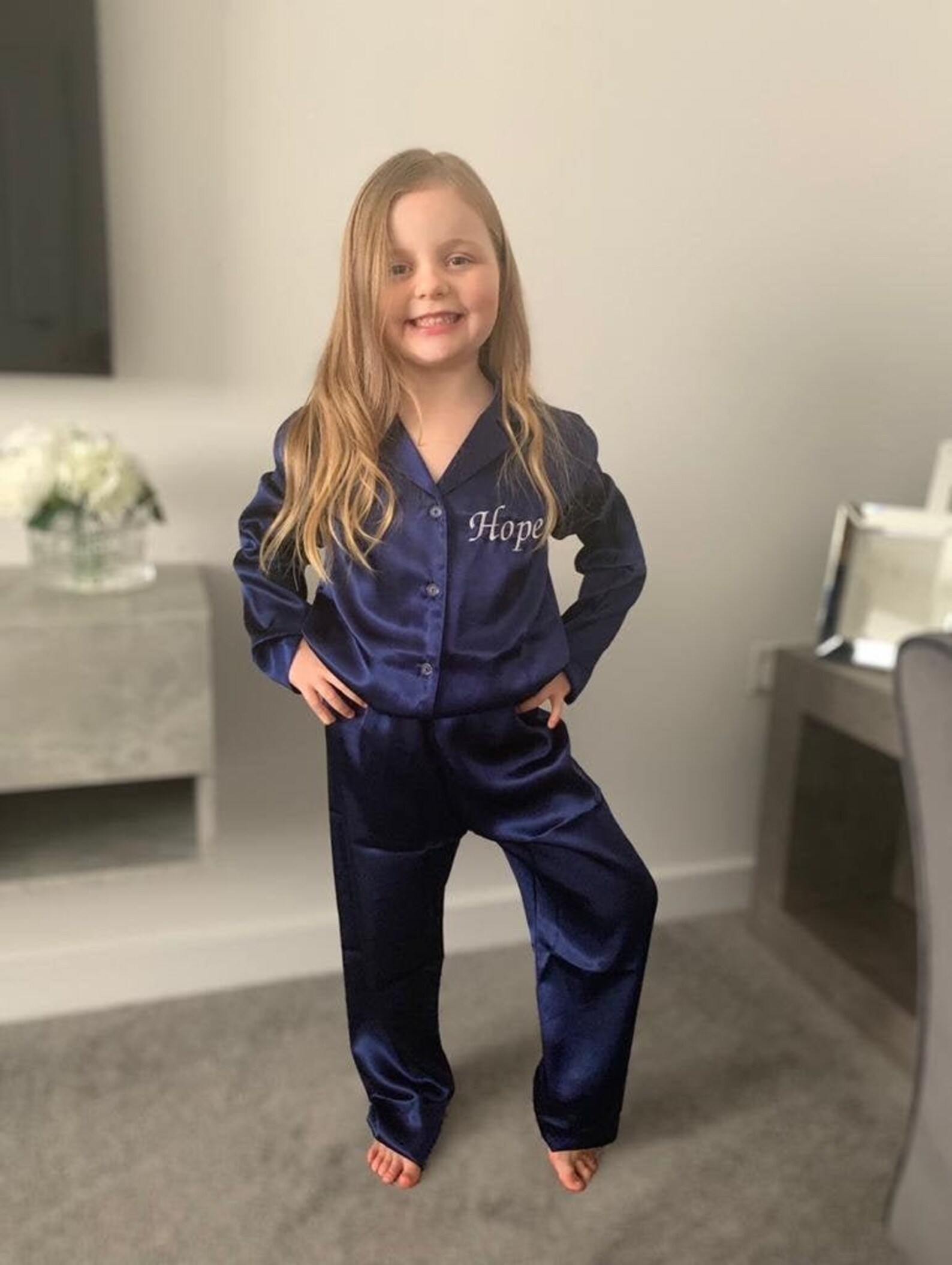 Personalised Silk Navy Pyjamas / Unisex kids nightwear / PJs Etsy