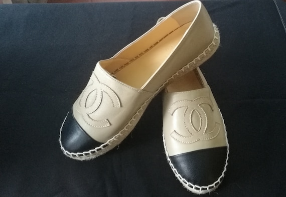 Women's beige and black espadrille loafer shoes