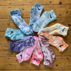 Tie dye Nike socks Hand dyed athletic crew and quarter styles Multiple colour options rainbow adult kids/toddler sizes Birthday gift 1pair