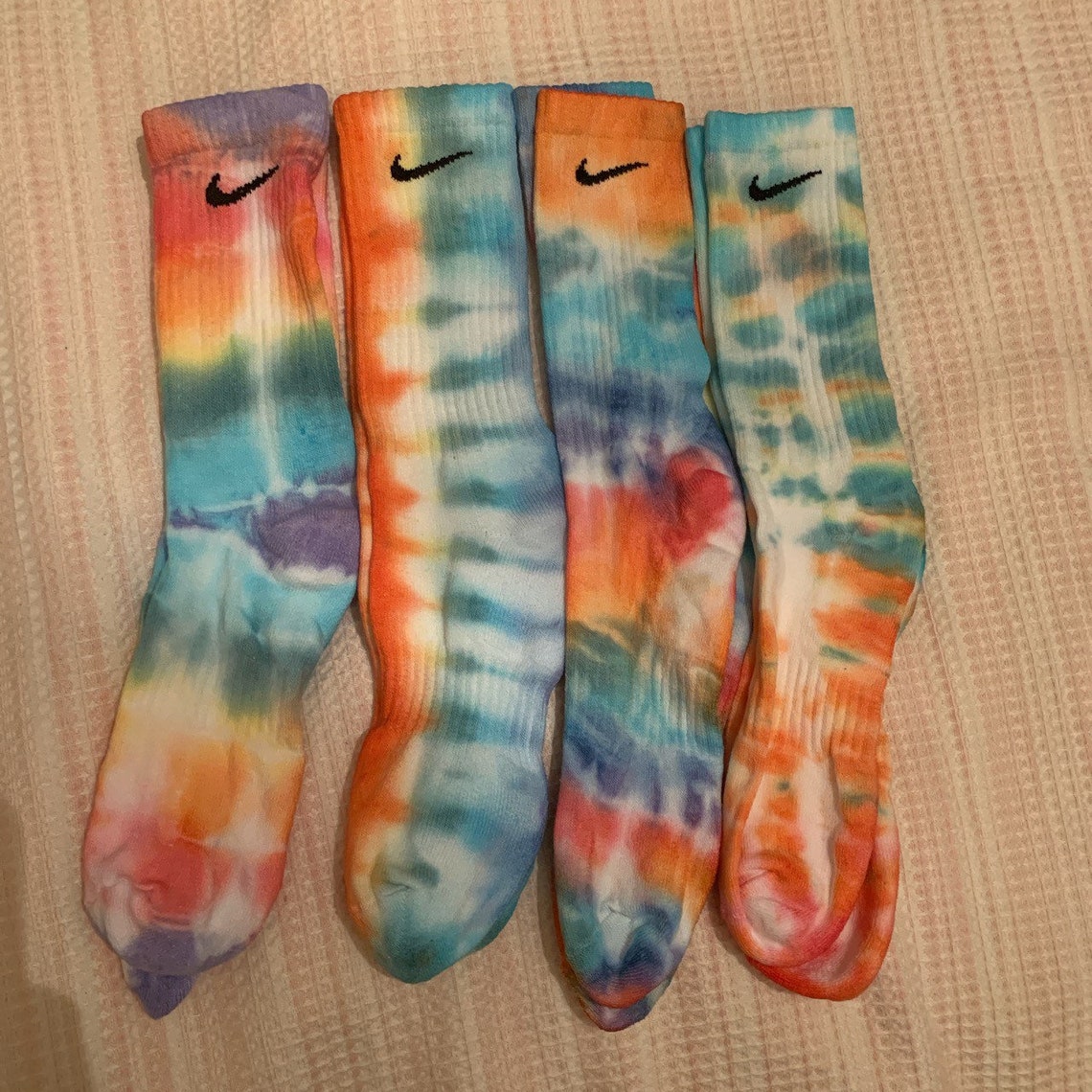Tie dye Nike socks. Hand dyed athletic crew and quarter Etsy