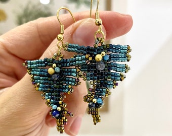 Fern Gemstone and Miyuki beaded Earrings, natural stones earrings, beaded earrings, tanzanite earrings, botanical earrings, December stone