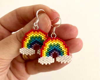 Rainbow Miyuki beaded Earrings, LGBT Earrings, rainbow earrings, colourful earrings, pride earrings,