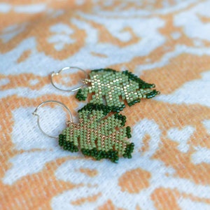 Monstera deliciosa, Swiss cheese plant Miyuki beaded earrings, floral earrings, leaf earrings, botanical earrings, green leaf earrings image 10