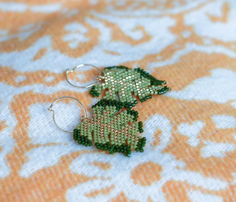 Monstera deliciosa, Swiss cheese plant Miyuki beaded earrings, floral earrings, leaf earrings, botanical earrings, green leaf earrings image 10