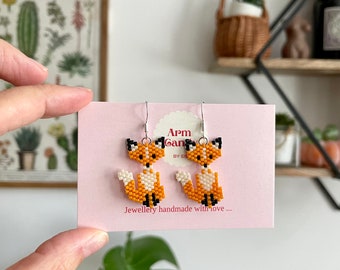 Fox Miyuki Beaded Earrings, cat earrings, animal motive earrings, fox obsessed, fox earrings, foxy earrings, gift for her,