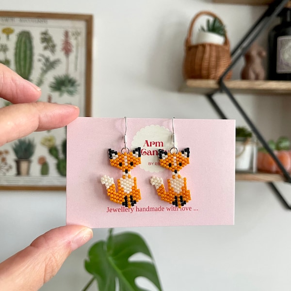 Boucles d'oreilles en perles Miyuki Fox, boucles d'oreilles chat, boucles d'oreilles motif animal, renard obsédé, boucles d'oreilles renard, boucles d'oreilles foxy, cadeau pour elle,