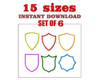 Shield Applique Embroidery Design: 15 Sizes, Set of 6 (Digital Download)