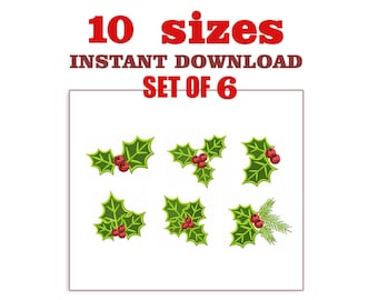 Holly Berries Embroidery Design: Christmas Branch Set (Digital File)