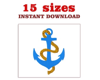 Marineblauw anker en touw machineborduurontwerp (download)