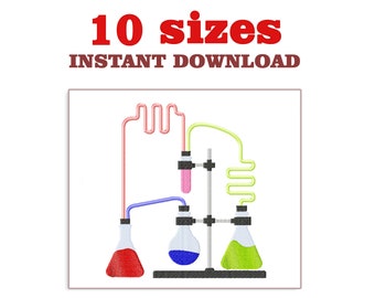 Chemie Experiment Stickdatei: Reagenzgläser Stickmuster (Digitaler Download)
