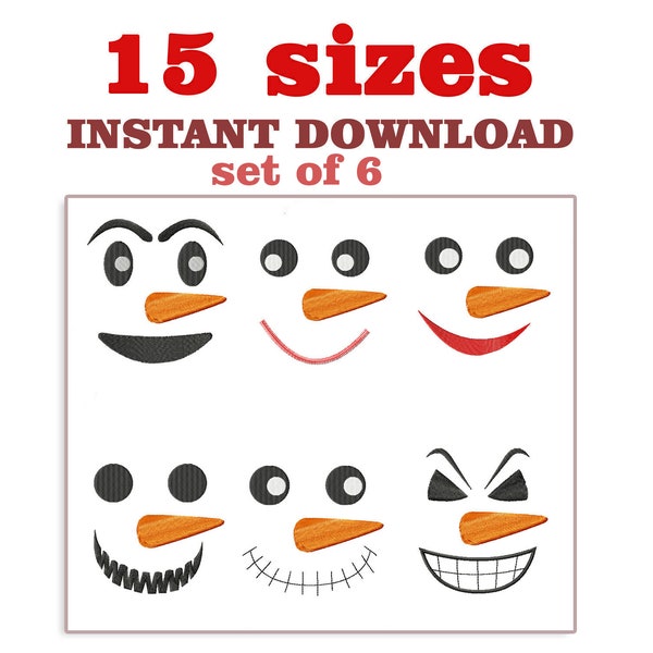 Snowman face Embroidery Design, Snowman set of 6, Snowman face Design