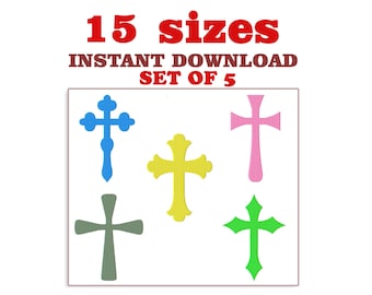 Christian Cross Embroidery Design: Set of 5 (Digital Download)