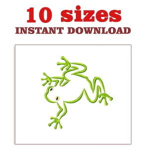 May include: Green line art illustration of a frog. The frog is facing the right side of the image. The frog is outlined in green and has a white eye. The image is on a white background. 10 sizes INSTANT DOWNLOAD.