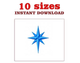 May include: A blue star with eight points, on a white background. The text "10 sizes" and "INSTANT DOWNLOAD" is above the star.
