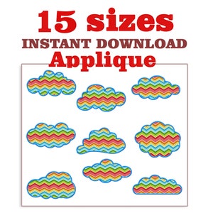 May include: A set of 15 different sized digital embroidery designs of a colorful chevron patterned cloud.  The designs are perfect for creating appliques for clothing, home decor, and more.  Instant download.