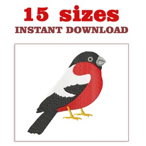 Bullfinch Embroidery Design: Red Birdie Machine Embroidery File (Digital Download)