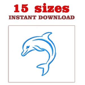 May include: A blue outline of a dolphin jumping out of the water. The image is a digital embroidery design.