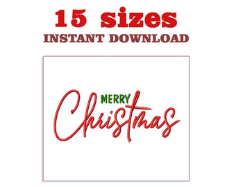 Satin Stitch Merry Christmas Embroidery Design: 15 Sizes (Digital Download)